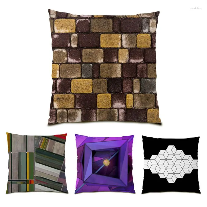 Pillow Cover Living Room Decoration Abstract Geometry Sofa Decorative Cases Colorful Polyester Linen Soft Velvet E0630