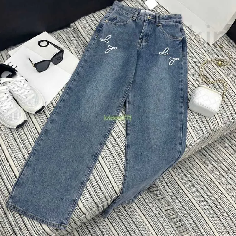 Damen Jeans Designer Hosen mit Markenbuchstaben Stickerei Mädchen Baumwolle High End Milan Runway Cowboy Jersey Casual Outwear Denim Lange gerade Hose GQMN