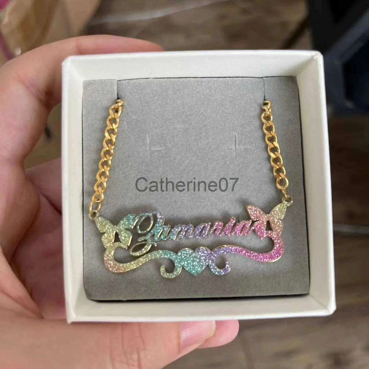 Pendant Necklaces Custom Stainless Steel Name Necklace For Women Color Name Cuban Chain Personalized Necklace Butterfly Heart Chain Choker Jewelry J230725