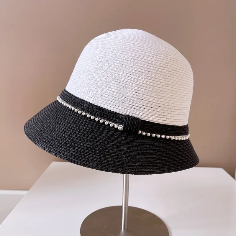 Wide Brim Hats Bucket Hats Japan Dou Hat Women's Wide Brim Summer Hat Woven Straw Hat Elegant Beach Two Color Stitching Hat 230725