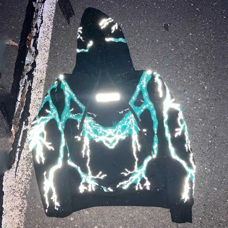 Y2K varumärkesdesigner modekläder herrtröjor huvtröjor som saknas sedan torsdag 3m blixthoodie reflekterande pullover tröja 5360