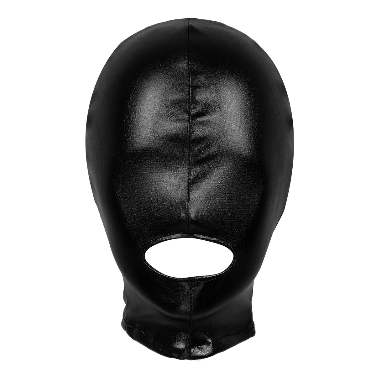 Unisex Herren oder Damen Latex glänzend metallisch offener Mund Loch Kopfbedeckung Vollgesichtsmaske Kapuze Kostüm Kit Maskerade Cosplay Clubwear