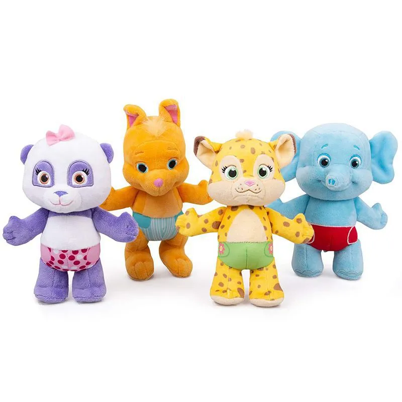 Factory wholesale 25cm 4 styles Word Party plush toy animation panda kangaroo cheetah elephant stuffed animal gift for children