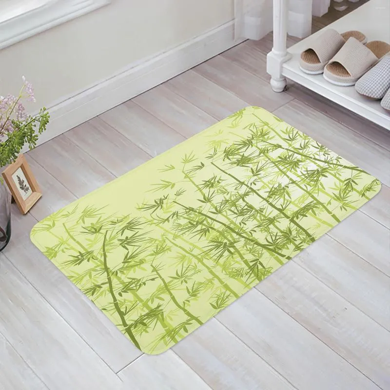 Tapis vert bambou feuilles décoratif anti-dérapant tapis de bain salle de bain cuisine chambre tapis de sol intérieur doux entrée paillasson