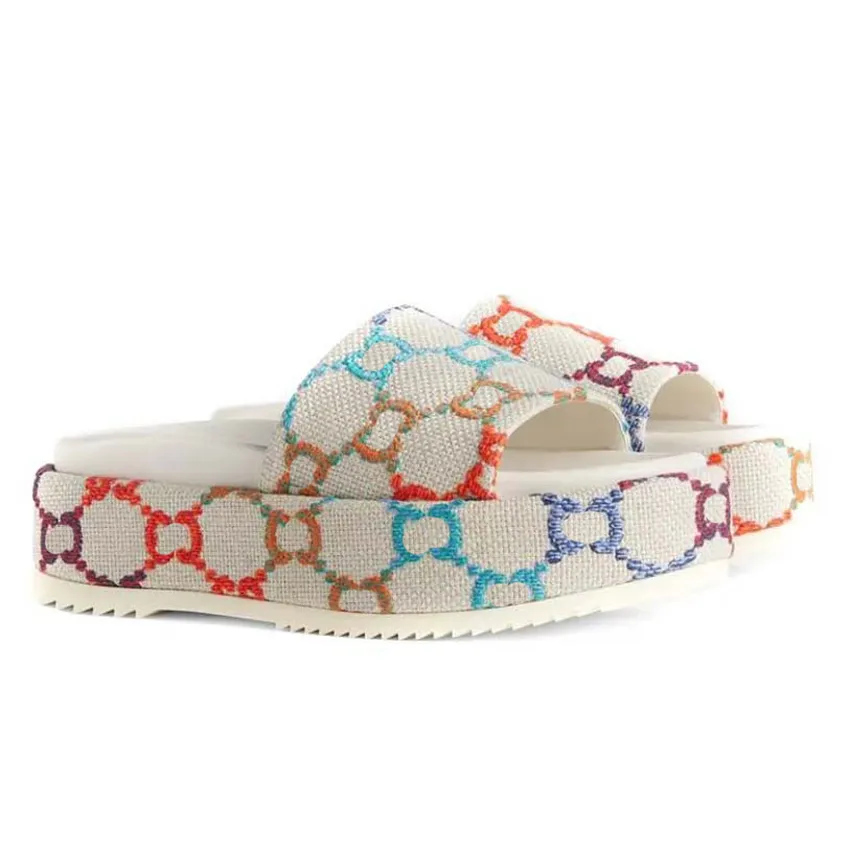 Multicolor GG Flora Designer Platform Slide Sandals With Molded Footbed ...