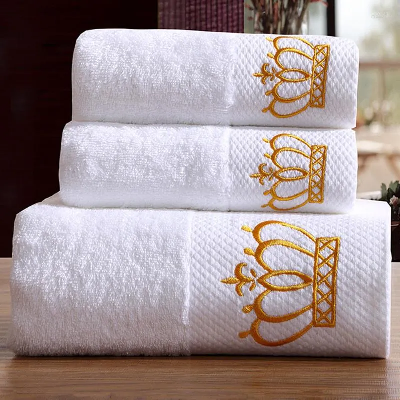 Handduk 5-stjärna El Bath Set Luxur Brodery White Cotton Stor strandmärke Absorberande snabbtorkande badrum