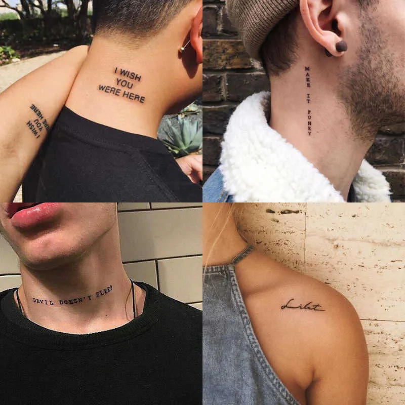 Tatuagem falsa temporária à prova d'água, letras de design, escrita arábia,  tattoo de pulso para pescoço, para homens e mulheres - AliExpress