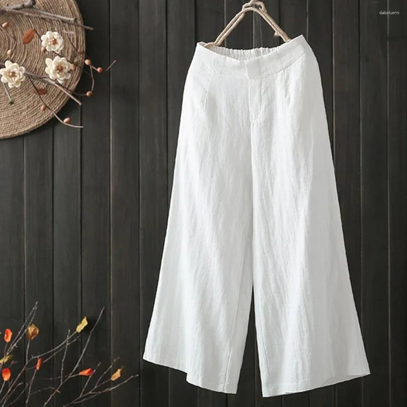 Women's Pants Cotton Cargo Women Summer Plus Size Wide Leg Elastic Waist Palazzo Culottes Trousers Y2k Streetwear
