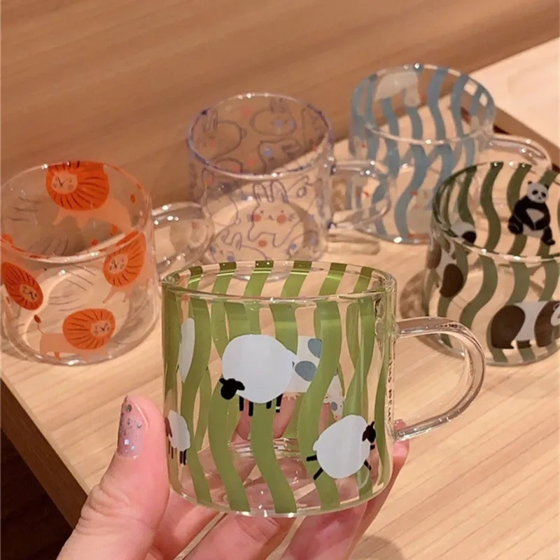 Tumblers Cute Panda Mini 100ML Tea Cup High Borosilicate Glass Mug with Temperature Resistance for Cold and Drinks Teacups Gift 230725
