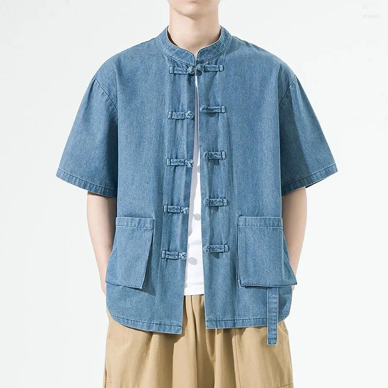 Men's Casual Shirts Japanese Denim Jackets Summer Soil Tang Clothing Plate Button Tops Jacket Chinese Brand Traditional