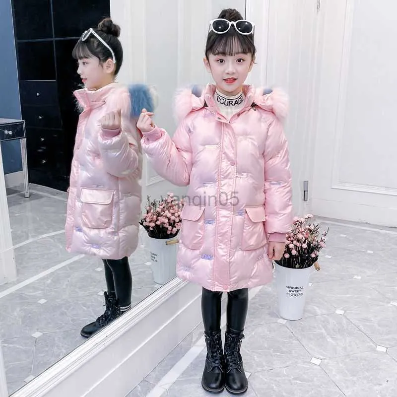 Daunenmantel Jacke Wadded Mädchen Winter Parkas Mantel 2023 Neue Mode Großer Pelzkragen Solide Dicke Helle Keine Wäsche Teenager Kleidung Hohe Qualität HKD230725