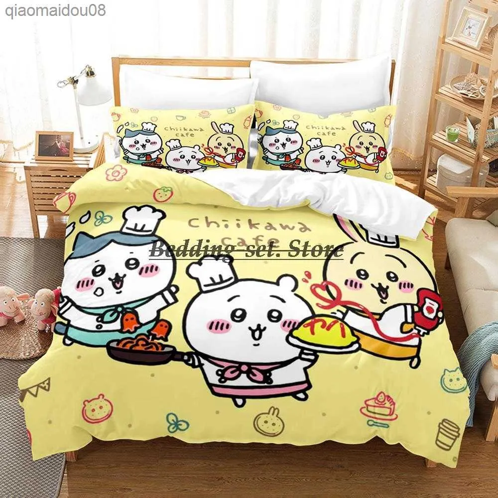 Set biancheria da letto Chiikawa Single Twin Full Queen Set letto king size Aldult Kid Set copripiumino camera da letto Stampa 3D Set lenzuola anime L230704