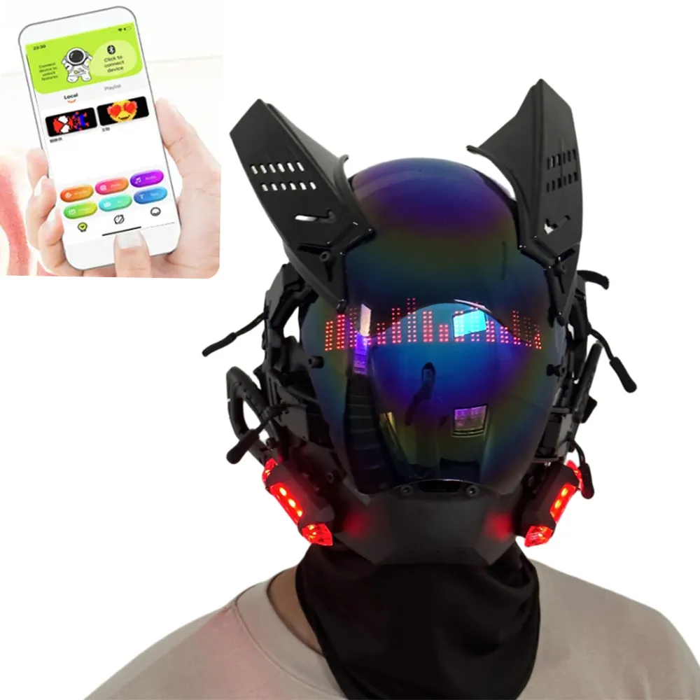 Punk-Maske Bluetooth-App Sci-Fi-Helm Handbenutzerdefinierte personalisierte Diy-Textanimation Musikfestival Party Cosplay