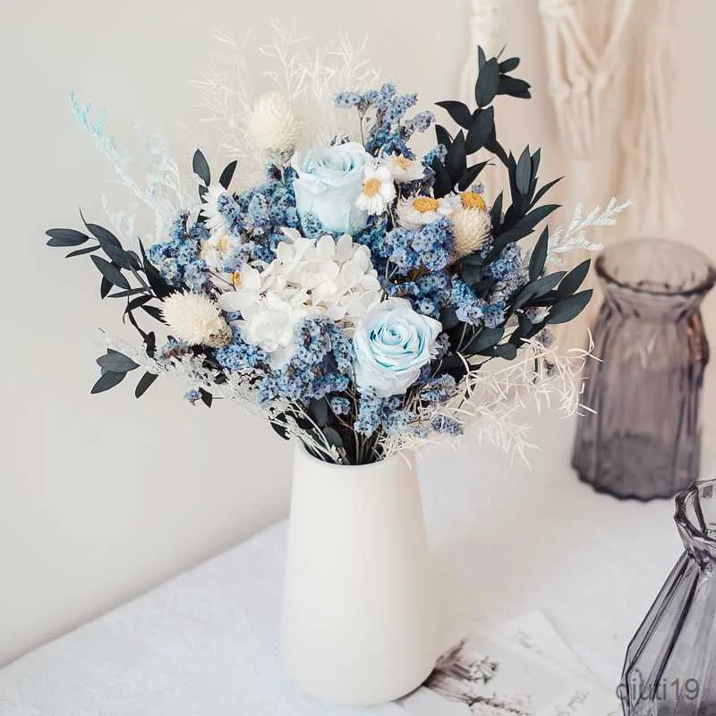 Dried Flowers Dried Natural Flowers Bouquet Rose Crystal Grass Eucalyptus Leaves Hydrangea Flower Wedding Marriage Decoration Accessori R230725