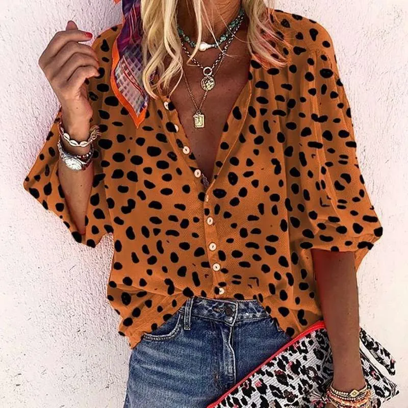 Designer Tshirts Women Designer Shirt T Shirts Designer Spring and Summer New Women's Five-Quarter Sleeve Leopard Print Casual Blazer Collar Shirt Slim Cut