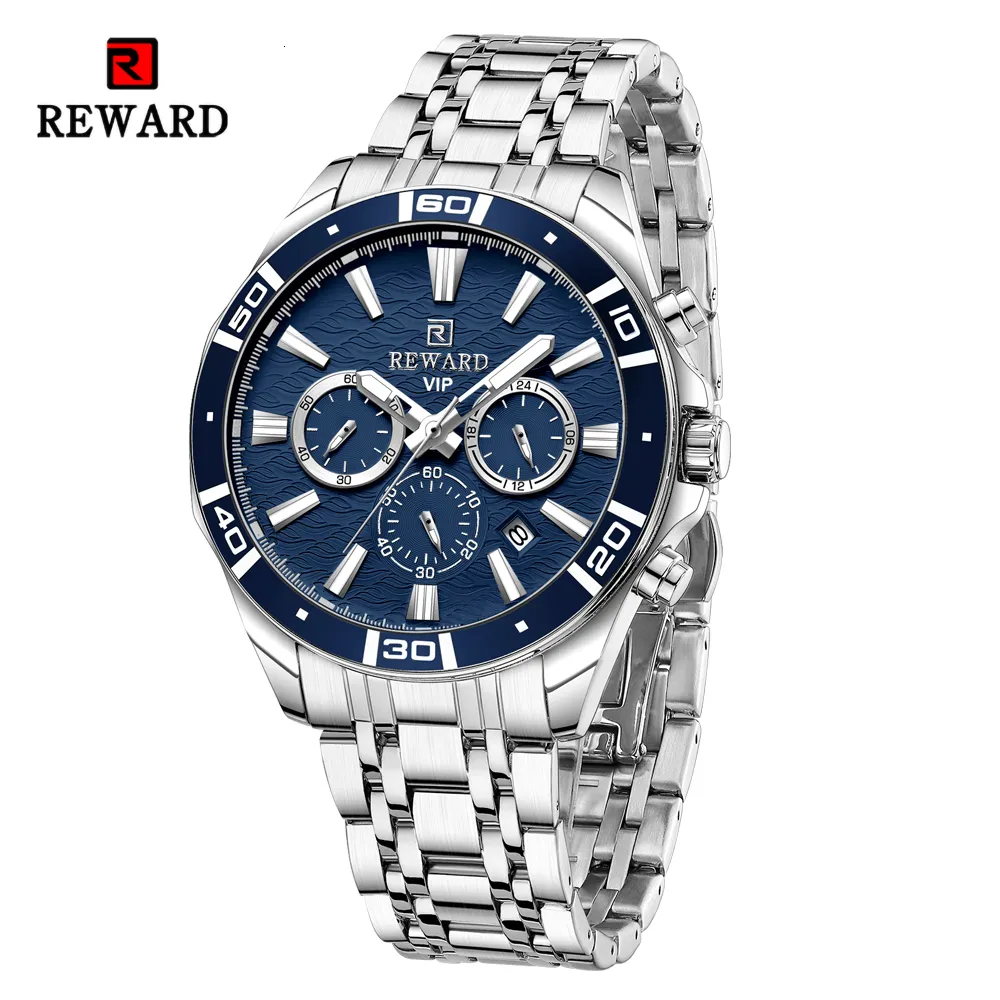 Montres-bracelets Design REWARD VIP Montres d'affaires pour hommes en acier inoxydable Quartz étanche chronographe lumineux Sport montre-bracelet 230724