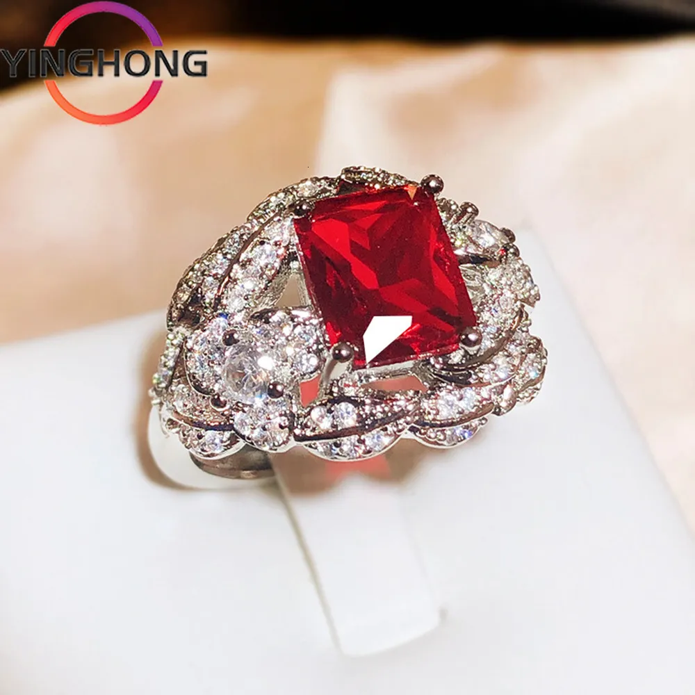 Bröllopsringar Quexiang S925 Sterling Silver Pomegranate Ruby Temperament Ring For Women Y2K Jewelry Charm Fashion Exquisite Gift 230724