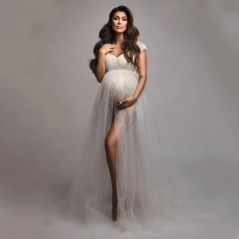 Maternity Dresses Maternity Pography Tulle Dresses Bodysuit Outfit Pregnant Woman Po Shoot Bodysuit with Tulle Dress 230724