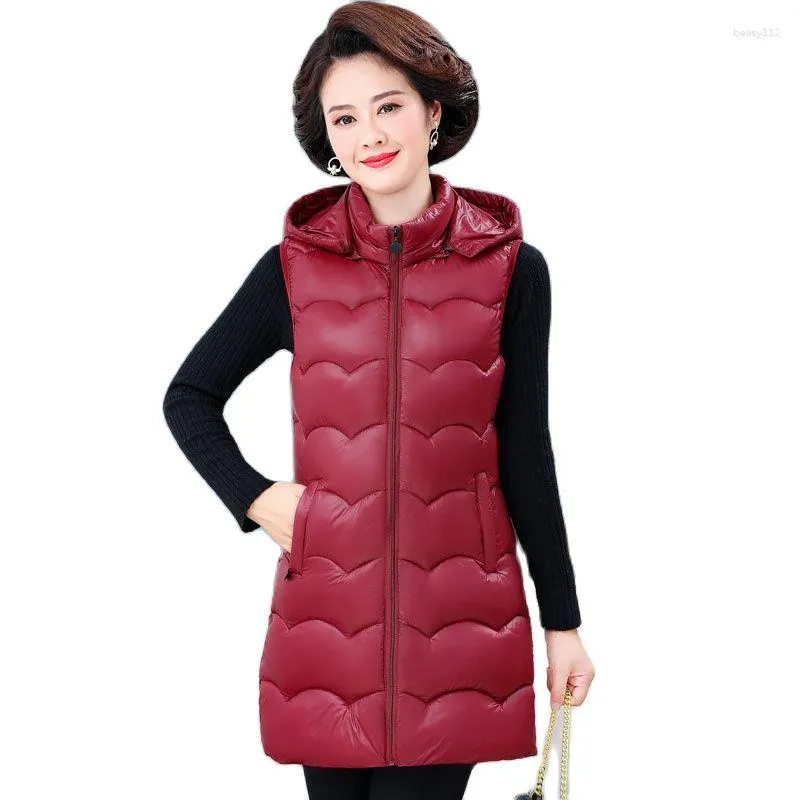 Gilet da donna 2023 Gilet in cotone autunno inverno Vestiti imbottiti in cotone Giacca di mezza lunghezza lucida coreana morbida calda Gilet Parkers