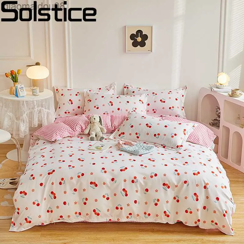 Solstice Home Textile Girl Boy Kids Sängkläder Set Red Cherries Däcke omslagsark Fall Kvinna Vuxen Beds Sheet King Queen Full L230704