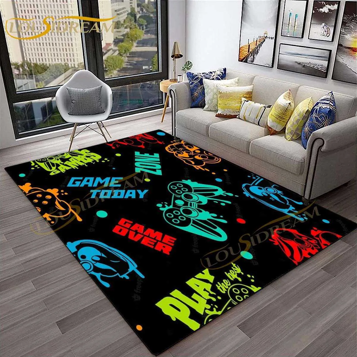 Gamer-Teppich Für Kinderzimmer – Lila Gamepad-Design, 178 X 140 Cm, Aus Polyester