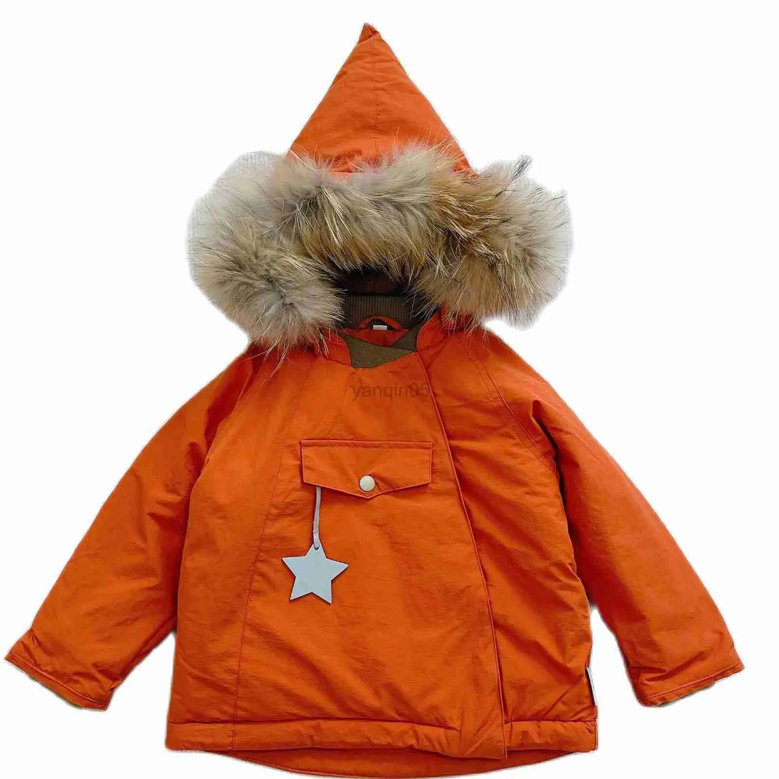 Abrigo de plumón para niños, chaqueta de invierno cálida para niñas, abrigo grueso con cuello de piel, sombrero, chaqueta cortavientos para niños, 2-8T HKD230725