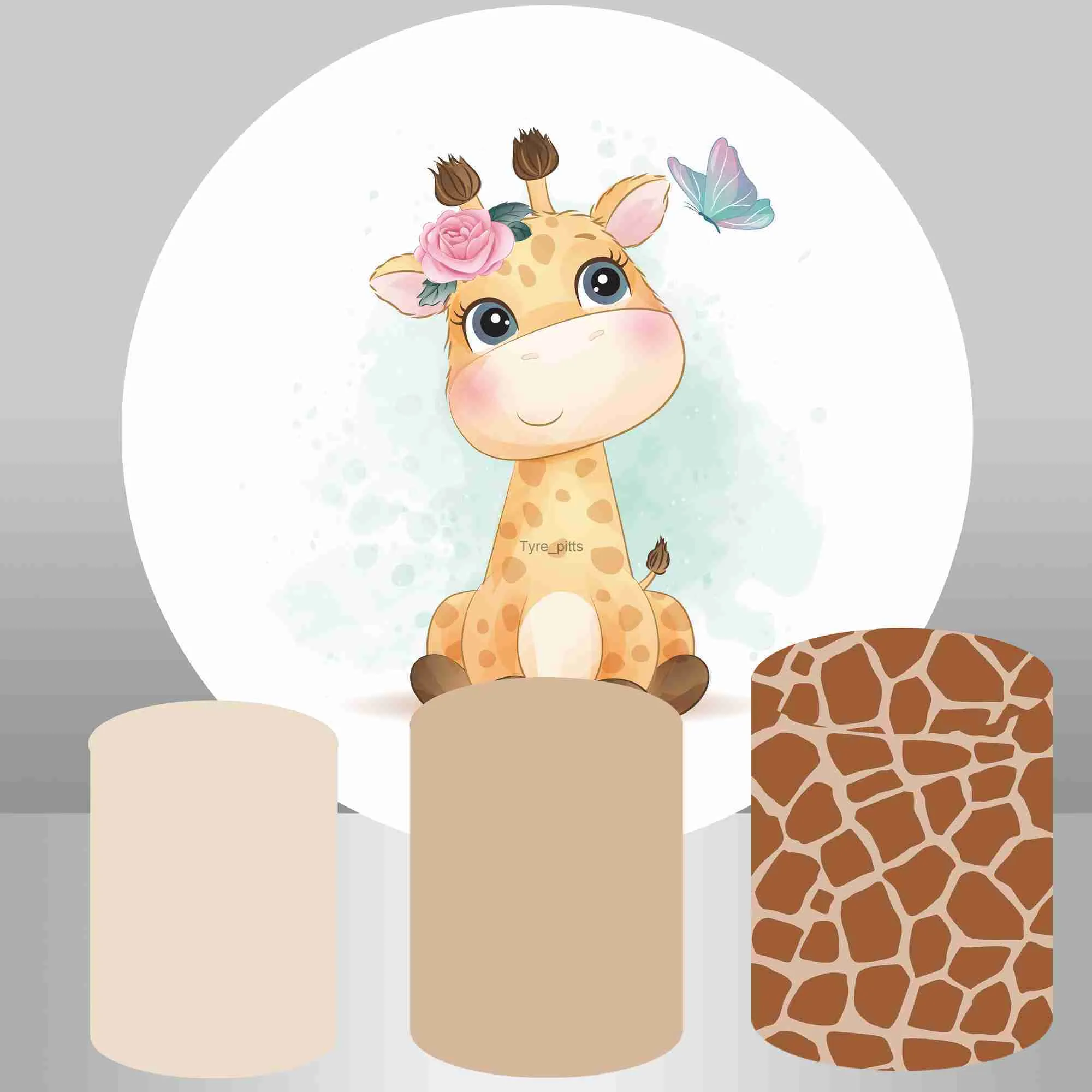 Bakgrundsmaterial Flower Giraffe Cirkulär bakgrundstäckning Lämplig för barn Grattis på födelsedagsfest dekoration baby shower bakgrund cylindrisk täckning x07