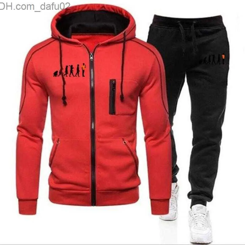 Chándales de hombre Chándales de hombre Otoño e invierno Moda Cremallera Hombres jóvenes Traje deportivo Calle Moda Impreso Sudadera con capucha Pantalones Civilización humana Hombres Hombres Z230725