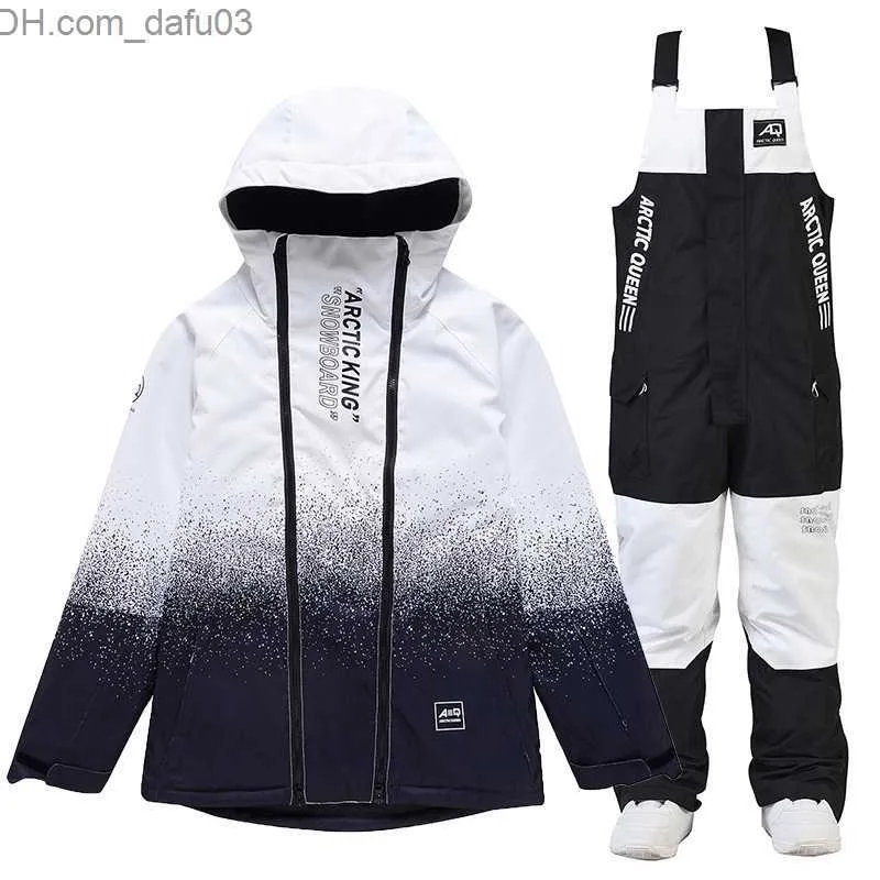 Women's Tracksuits High quality men's snowboarding suit jacket and bib pants for winter warmth and waterproof skiing suit mountain skiing suit new 2023 Z230726