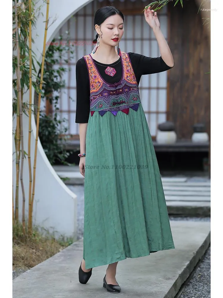 Etniska kläder 2023 kinesisk vintage klänning cheongsam förbättrad blomma broderi qipao kvinnor vestidos elegant folkdans