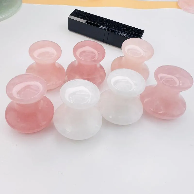 Pochettes à bijoux Poudre naturelle Masseur de champignons en cristal de quartz rose Massage de jade Dongling White Beauty Face Roller Spot.