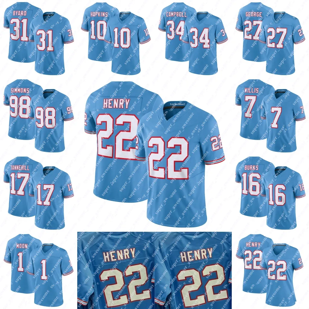 Derrick Henry Hellblaues Oilers-Trikot DeAndre Hopkins Ryan Tannehill Malik Willis Treylon Burks Jeffery Simmons Kevin Byard Will Levis Eddie George Warren Moon