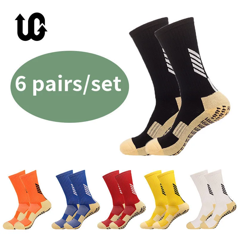 Sportstrumpor 6pairs/Lot Anti Slip Fashion Football Socks Mid Calf Non-Slip Soccer Sport Cycling Sport Mens Sock EU38-44 230724