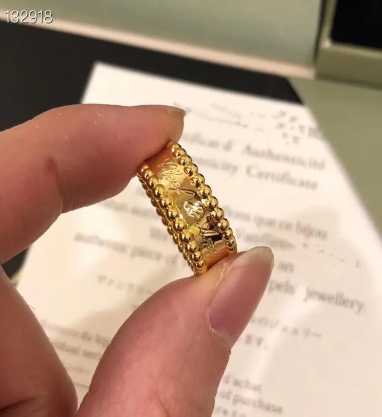 Luksusowy projektant marki Perlee Copper z 14 -karatowym logo platowanym logo wygrawerował US 68 szeroką pierścień dla kobiet biżuteria 5639414