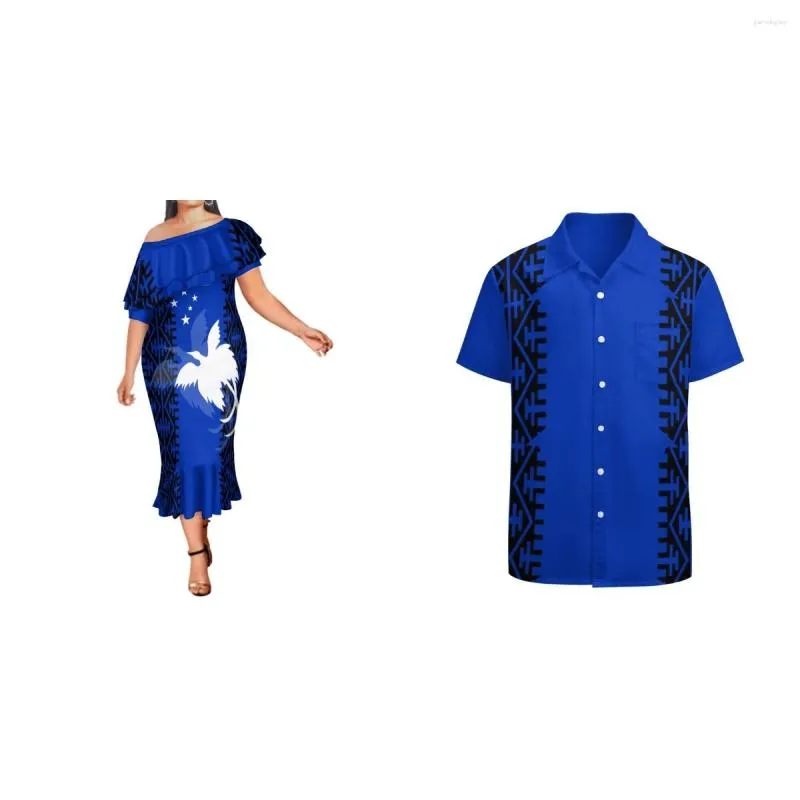 Casual Dresses Men's And Women's Couples Wear One-shoulder Fishtail Skirt Shirts Hawaii Papua Guinea Tribal Style