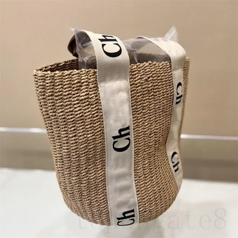 Classical designer bucket bag simple the tote straw bags WOODY leisure plant weave pochette outdoor protable linen canvas strap crossbody bags popular XB015 C23