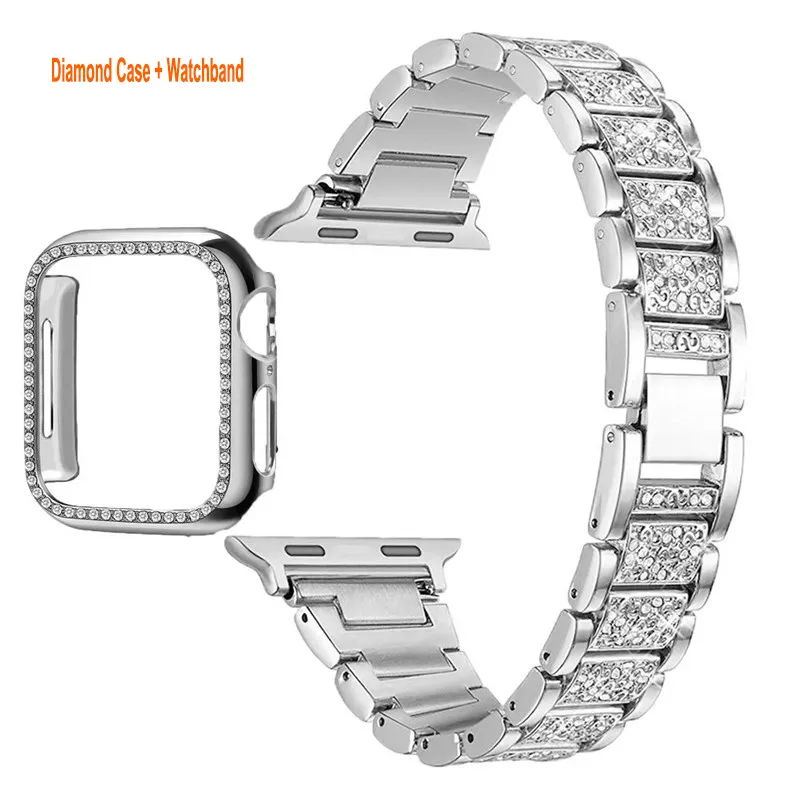 Compatibel met Apple Watch Band 38mm 40mm 41mm 42mm 44mm 45mm Vrouwen Meisje Bling Diamant Sieraden Metalen Band Bands Ronde Glanzende Armband Polsband voor iWatch Series 8 7 6