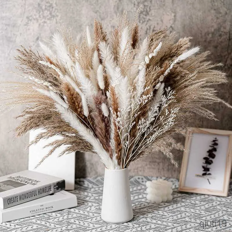 Fleurs séchées 80pcs fleurs séchées naturelles scirpe fleurs sèches vraie herbe pour la décoration arrangement de mariage grand automne décor à la maison R230725