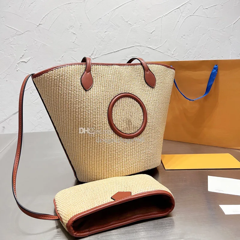 Bolsa de estilista de verão palha Balde de praia Bolsa de viagem de luxo Bolsa de palha Bolsa de crochê feminina Bolsa de compras Carteira Bolsas de ombro Bolsas de ombro Bolsas de design de alta qualidade