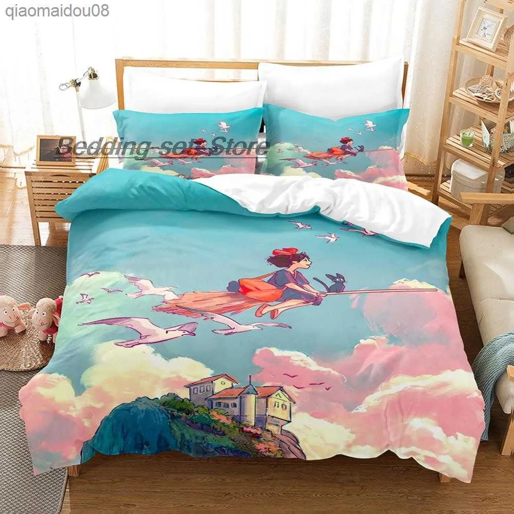 Kikis Double Bed Comforter Set Kawaii Studio Ghibli Hayao Miyazaki Mini