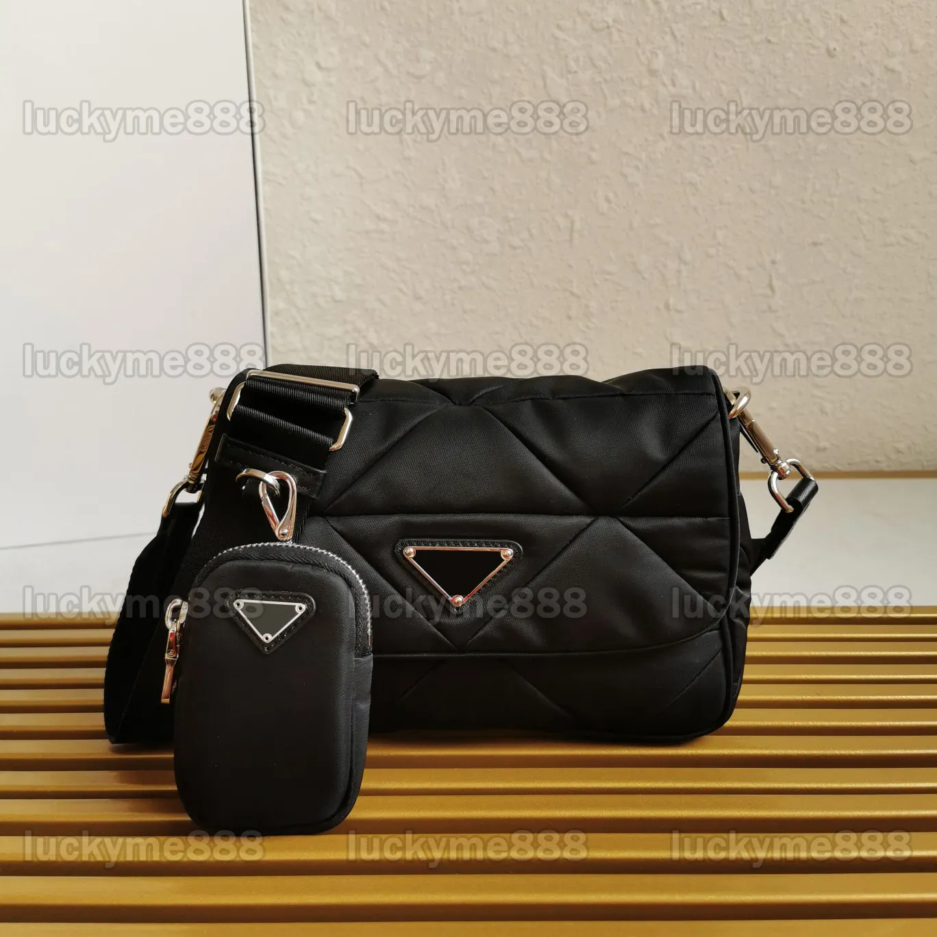Designer Sheepskin Quilted Flap Nylon Crossbody Bag With Chain