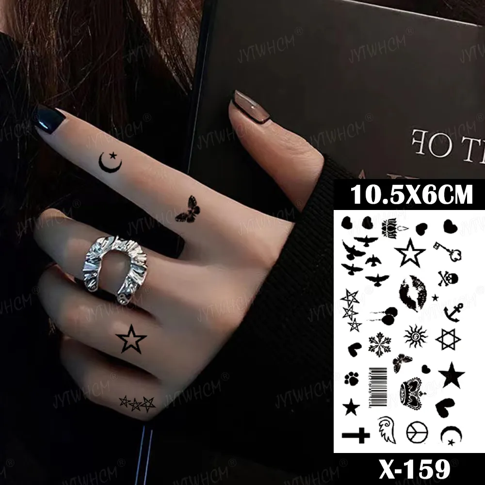 Waterproof Temporary Tattoo Sticker Black Hand-painted Small Tattoo Heart lip Starmoon Art Fake Tattoo Henna Flash Tattoo Female