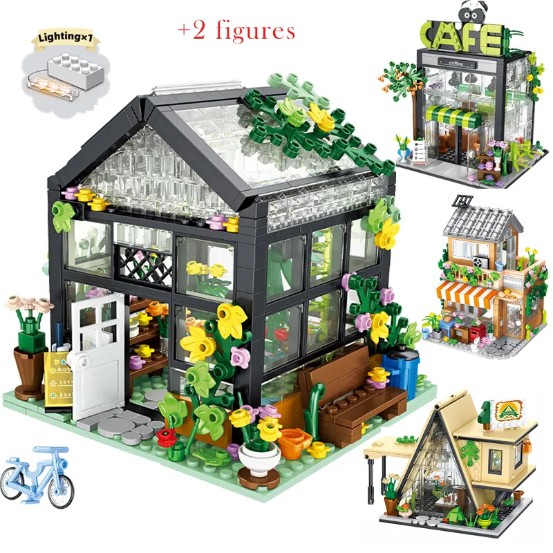 Blöcke Stadt Street View Blume Café MOC Gebäude Set Camping Zelt Modell Architektur Figuren DIY Ziegel Spielzeug für Kinder geschenk 230724