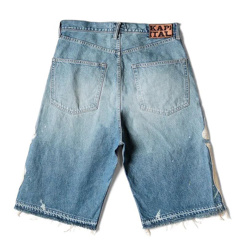 DHgate.com:KAPITAL Embroidered Loose Relaxed Denim Shorts