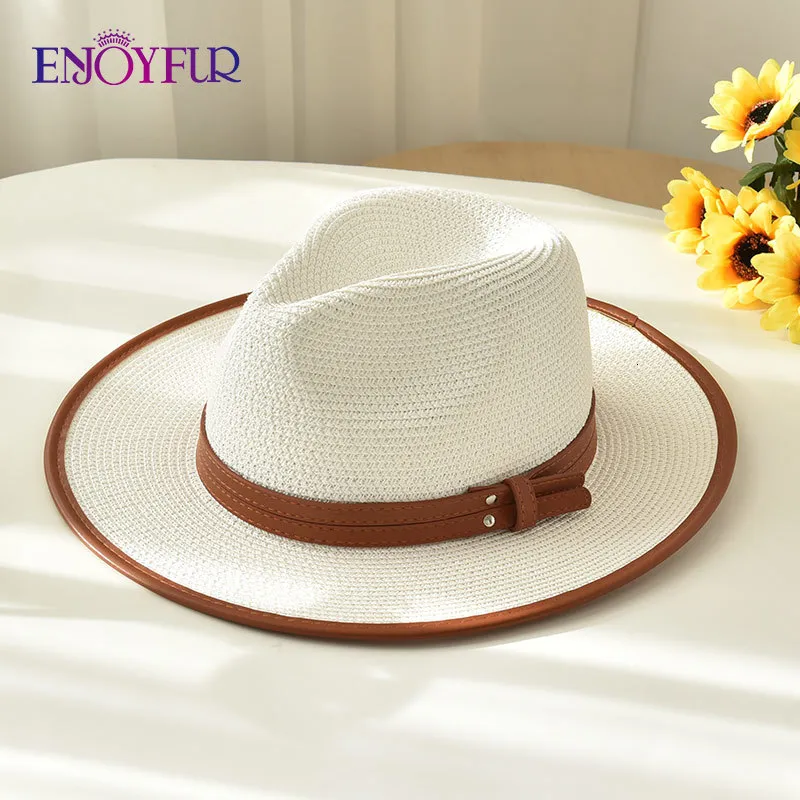 Enjoy women's summer Panama hat wide Brim straw hat men's beach hat fashion UPF UV protection Fedoras hat travel 230725