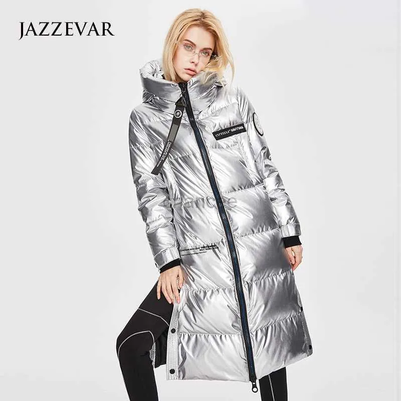 Dames donsparka's JAZZEVAR dames nieuwe stijl zilver verlengd dik donsjack Europese mode winterjas tot over de knie HKD230725
