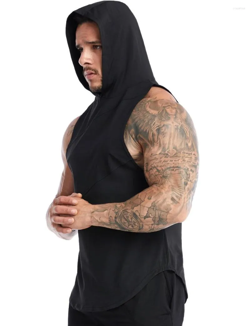 Men's Tank Tops Summer Men Large Size Hooded Fitness Speed Dry Running Wear Sports Vest