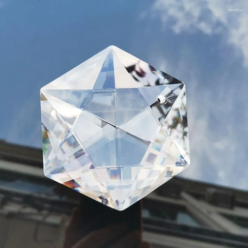 Trädgårdsdekorationer 100mm Crystal Prism Suncatcher Hexagram Pendant Glas ljuskrona delar Hem bröllopsdekoration Ornament Xmas figur