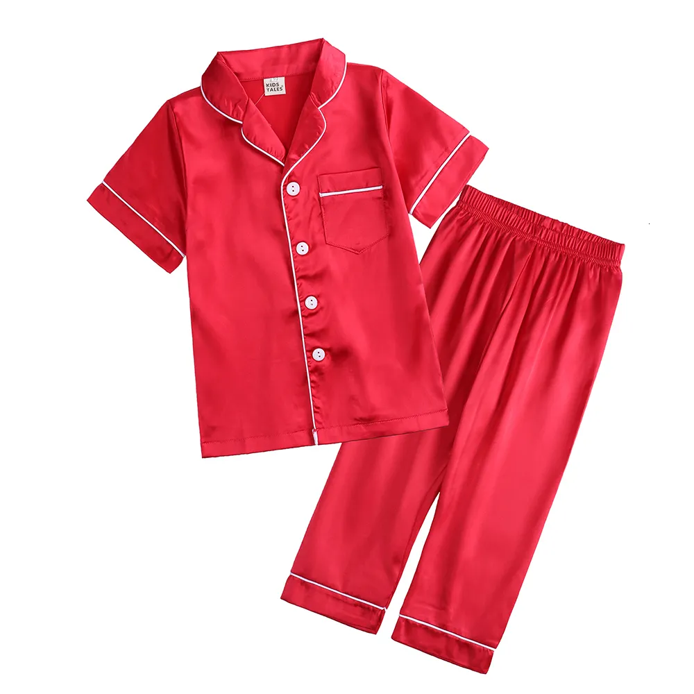 Red and white silk pajamas hotsell