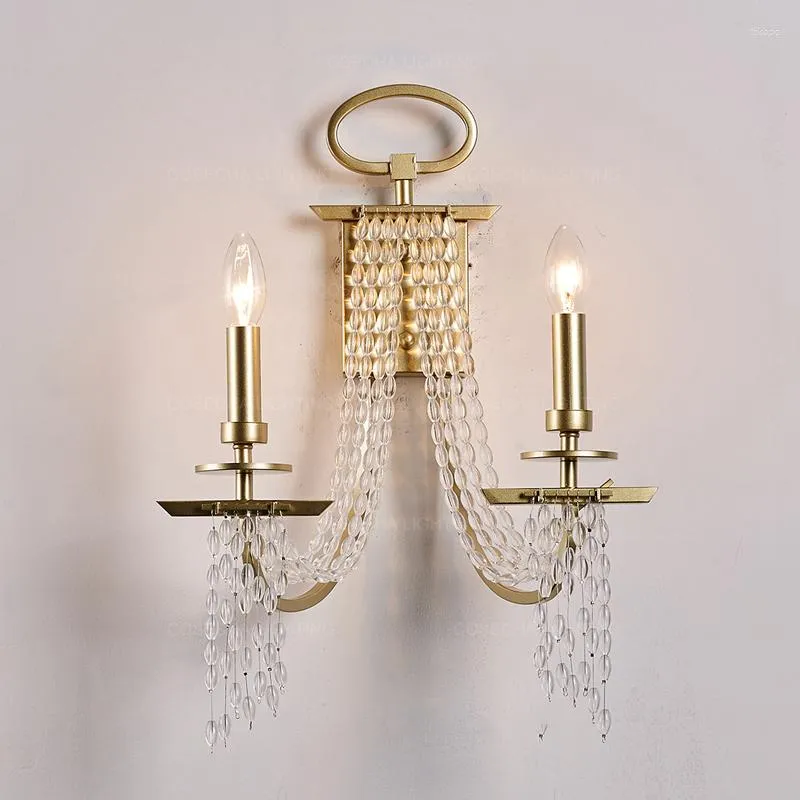 Vägglampan fransdesigner kristallpärlor sconce lyxig champagne guldbelysning i sängen spegel ljus för el